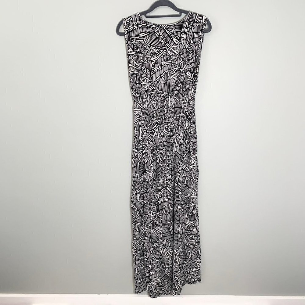 Cable & Gauge Maxi Dress Women Size S‎ Black White Abstract Faux Wrap Smocked - Picture 5 of 11